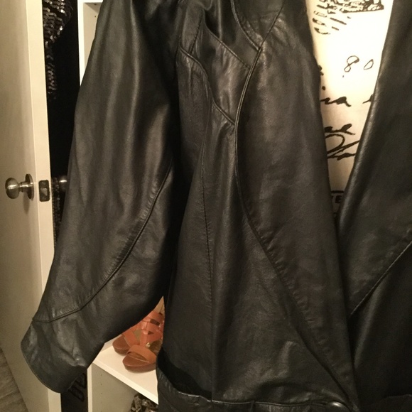 Vintage Full Length Black Leather Double Brst Coat - Picture 3 of 7